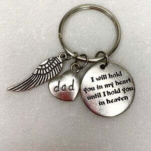 Stainless Steel Memorial Dad Keychain with Heart and Wing Charms Memory Father